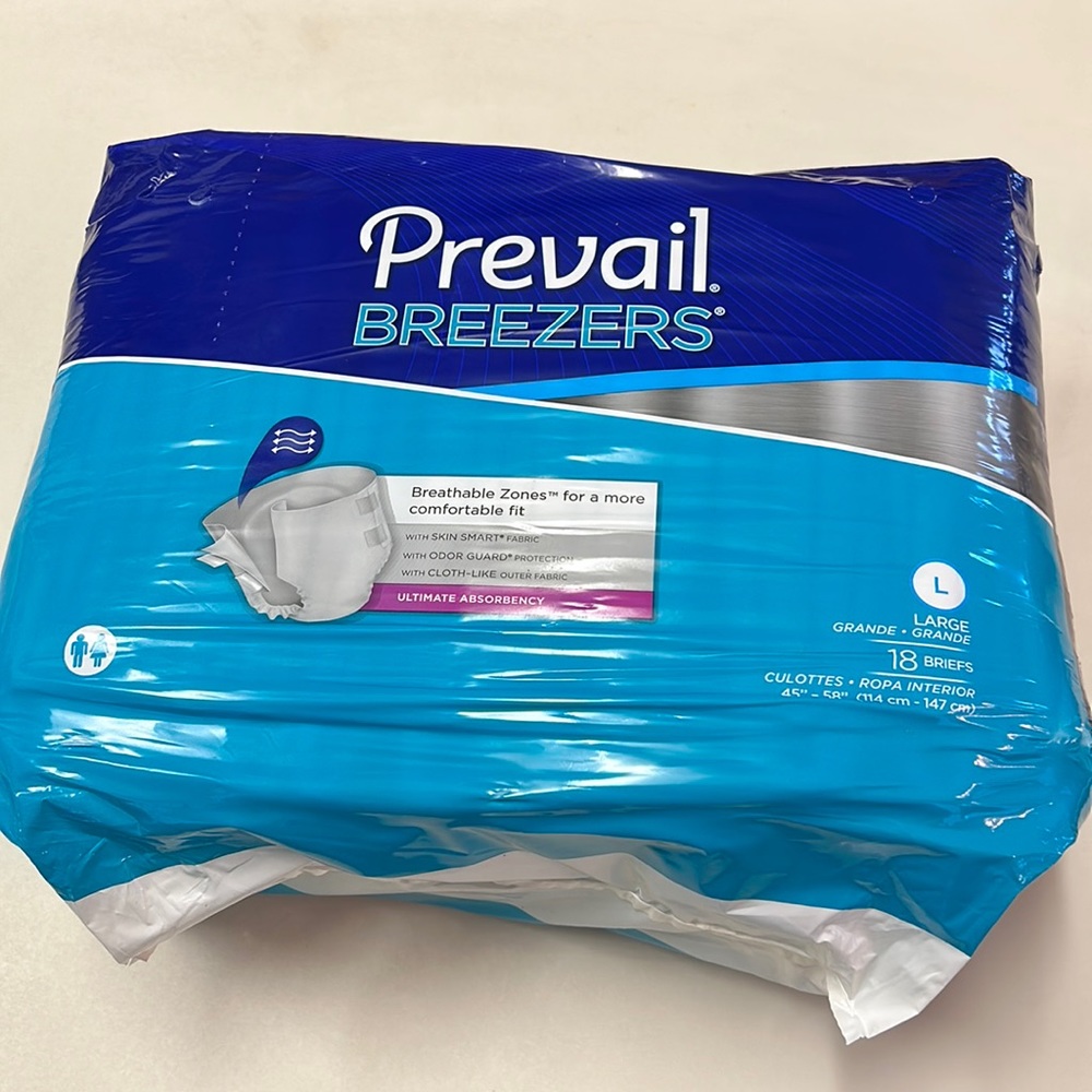 Prevail Breezers Briefs With Tape  New 18 Count Size L
